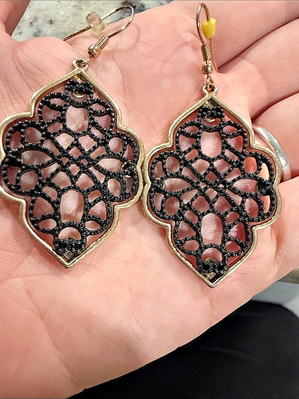 Black & Gold Filigree Drop Earrings